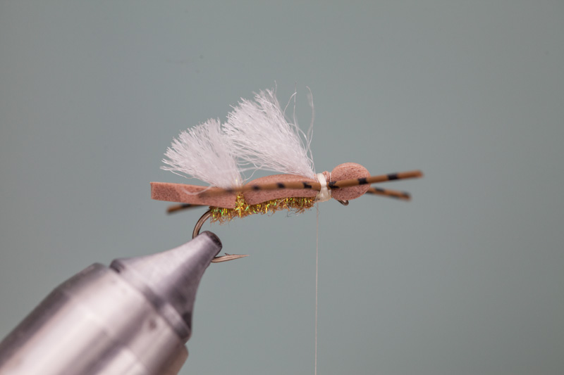 Tying in rubber legs on hopper