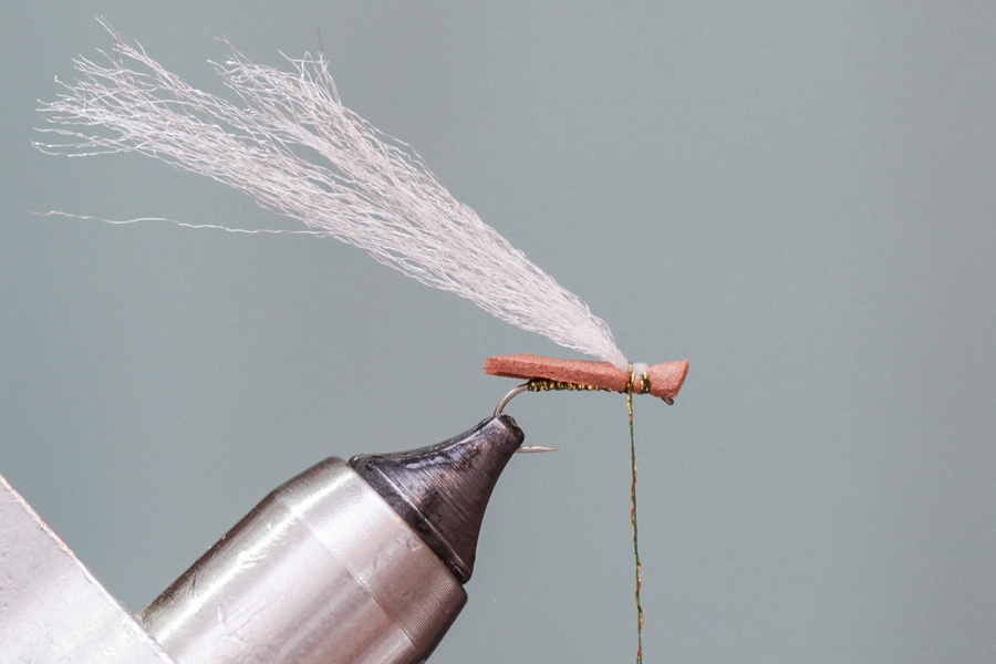 Tying poly wing on caddis with veevus thread