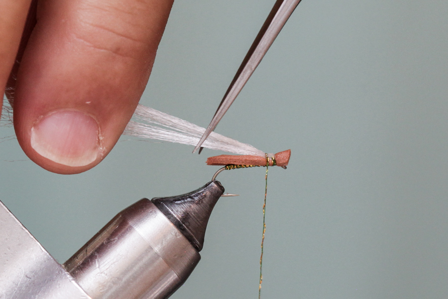 Trimming poly wing on foam caddis fly