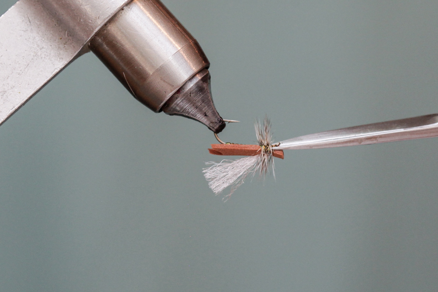 Trim hackle on foam caddis