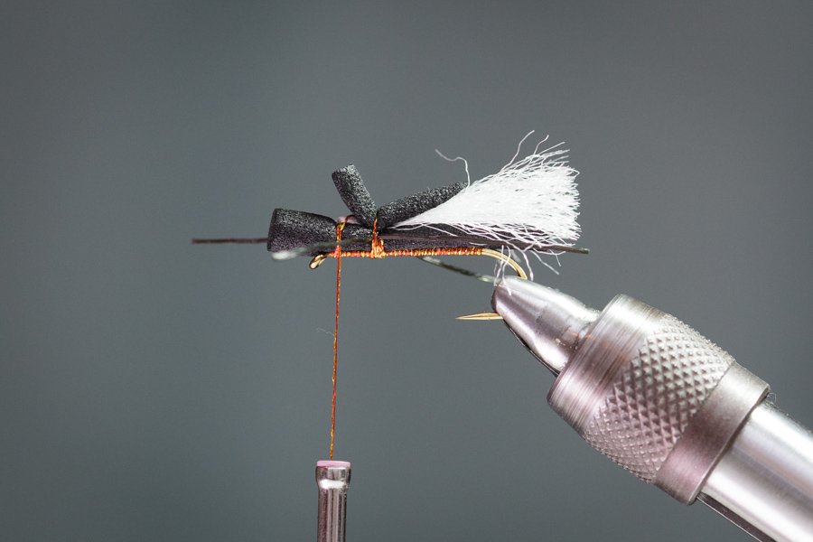 fly tying thread to secure foam strip