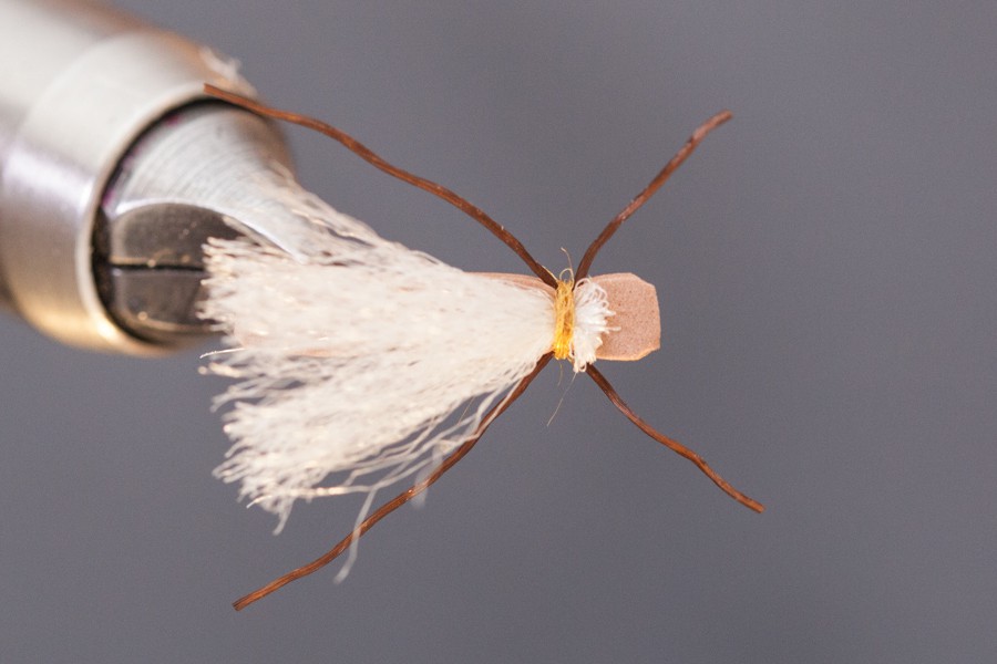 top view of mini chubby chernobyl fly tying tutorial